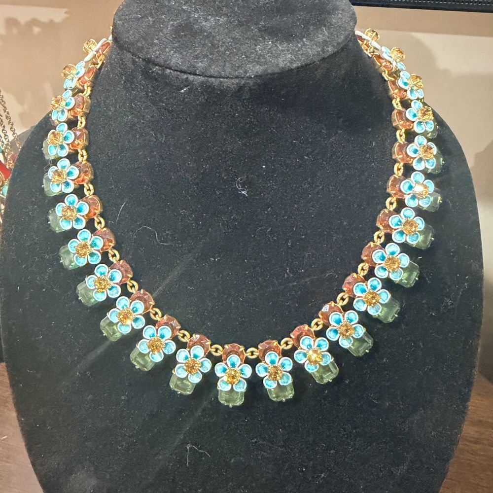 J.Crew Women’s Floral Drop Necklace - Blue & Olive Crystal Accents - Picture 4 of 6